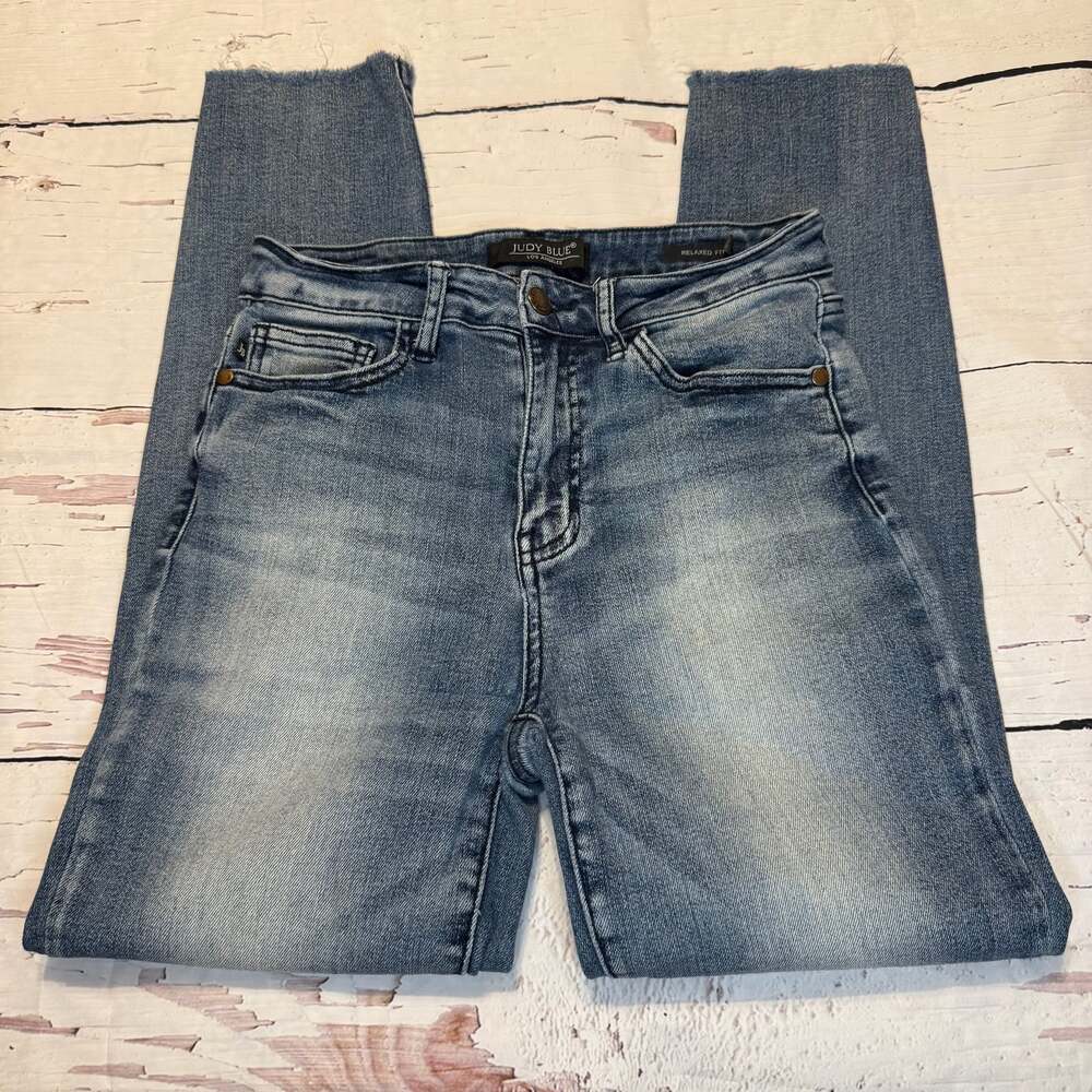 Judy Blue Los Angeles Jeans Womens 27 Relaxed Fit Distressed Medium Wash Denim